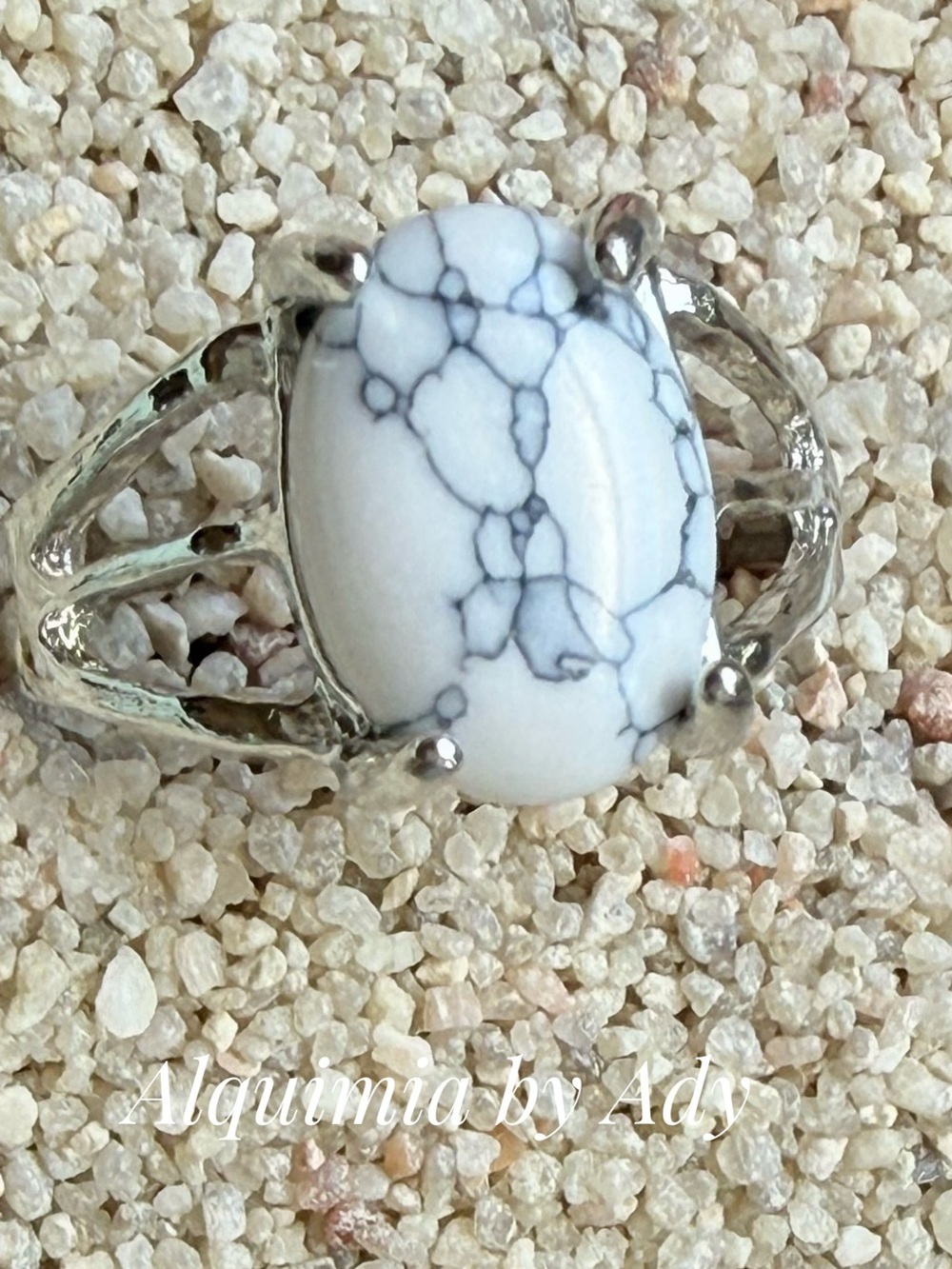 Boho + White Howlite Oval Stone Ring in Silver Setting